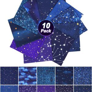 Starry Sky 10-Piece 10x10in Fat Quarters Cotton Fabric Bundle for Quilting & Sew